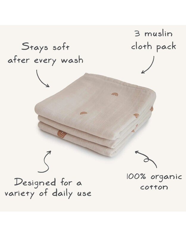 Mushie Muslin Cloth 3-Pack Flowers