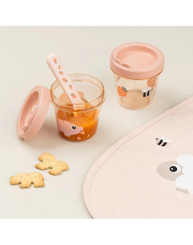 Done by Deer maisto kūdikiams indelių rinkinys Tiny Farm, rausvas 1