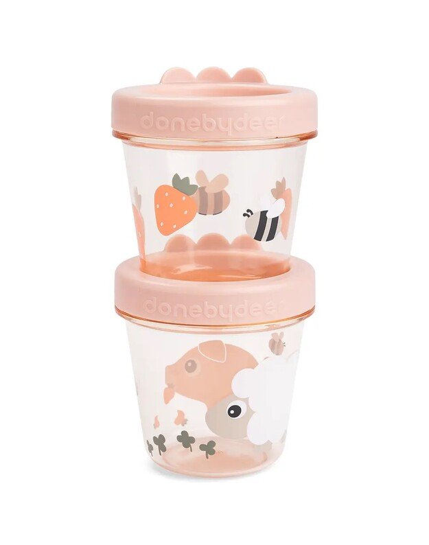 Done by Deer maisto kūdikiams indelių rinkinys Tiny Farm, rausvas