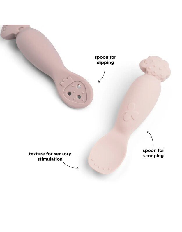 Done by Deer pirmieji (mokomieji) kūdikio maitinimo šaukšteliai Tiny Farm, 2 vnt, rausvi 1