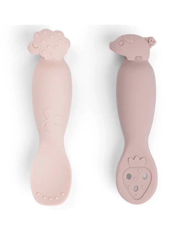 Done by Deer pirmieji (mokomieji) kūdikio maitinimo šaukšteliai Tiny Farm, 2 vnt, rausvi