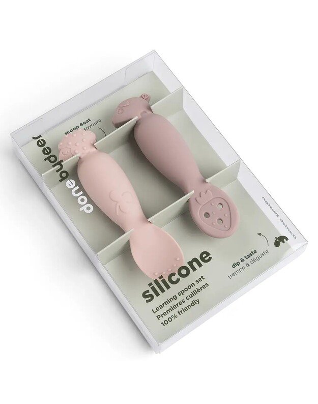 Done by Deer pirmieji (mokomieji) kūdikio maitinimo šaukšteliai Tiny Farm, 2 vnt, rausvi 2