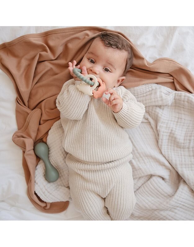 Mushie megztas pledas kūdikiui Ribbed Tan, kūno spalvos 1