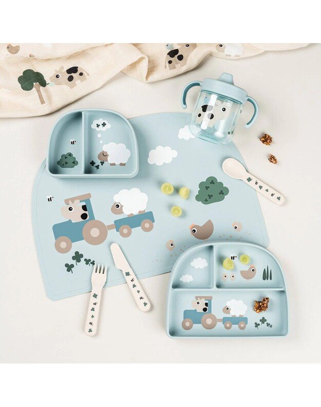 Done by Deer mokomoji gertuvė su snapeliu Tiny Farm, 260ml, mėlyna