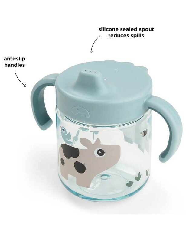 Done by Deer mokomoji gertuvė su snapeliu Tiny Farm, 260ml, mėlyna