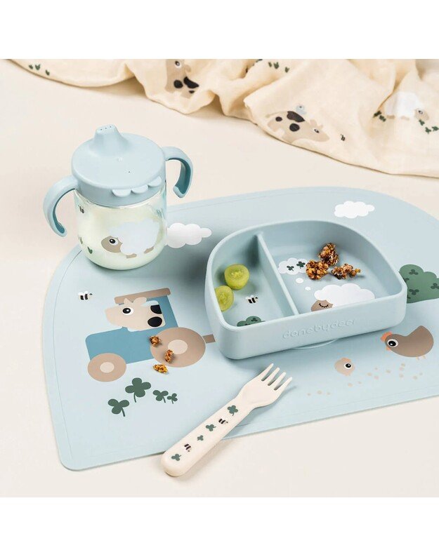 Done by Deer mokomoji gertuvė su snapeliu Tiny Farm, 260ml, mėlyna