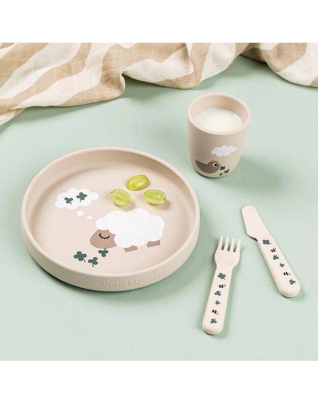 Done by Deer silikoninis puodelis Tiny Farm, smėlio spalvos