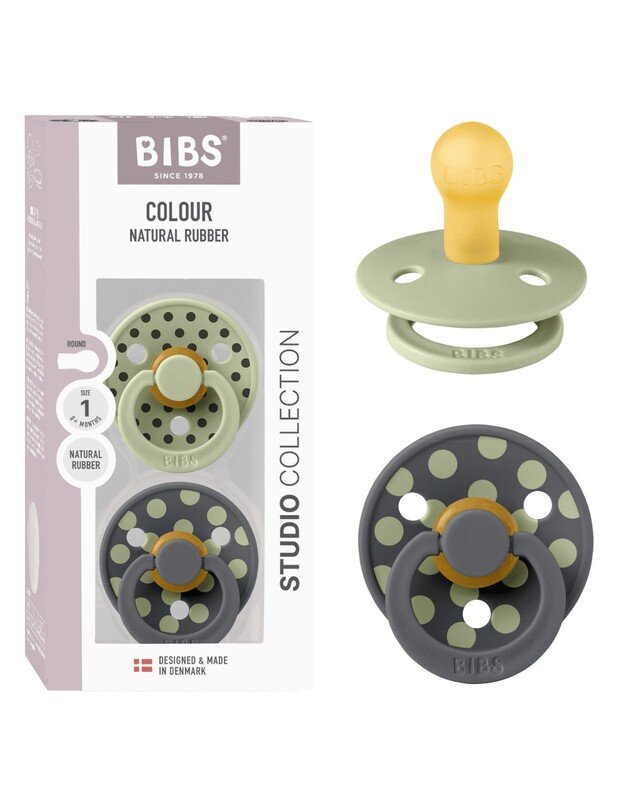 BIBS Studio Colour čiulptukai Polka - Sage/Iron, 2 vnt, įvairių dydžių