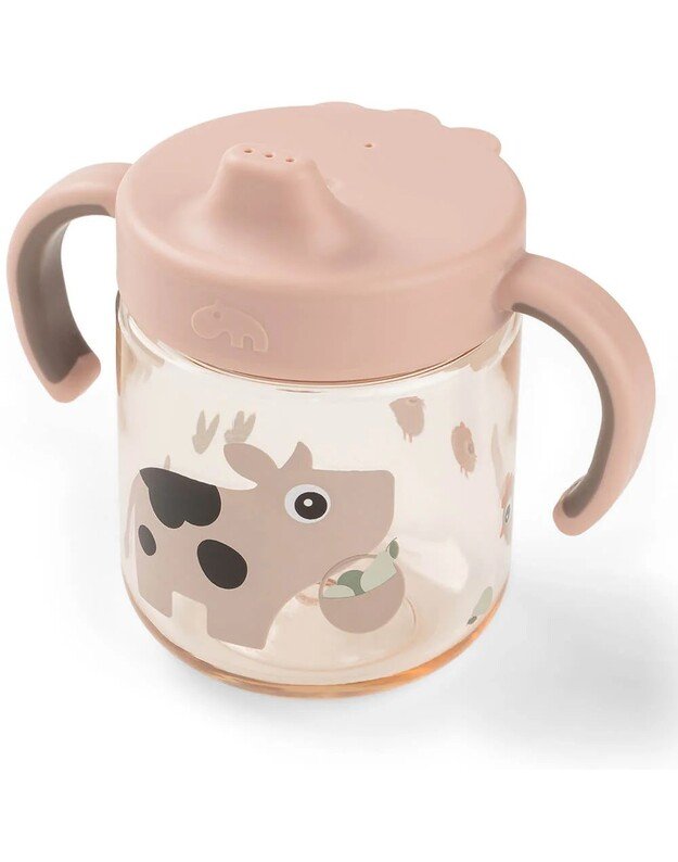 Done by Deer mokomoji gertuvė su snapeliu Tiny Farm, 260ml, rausva