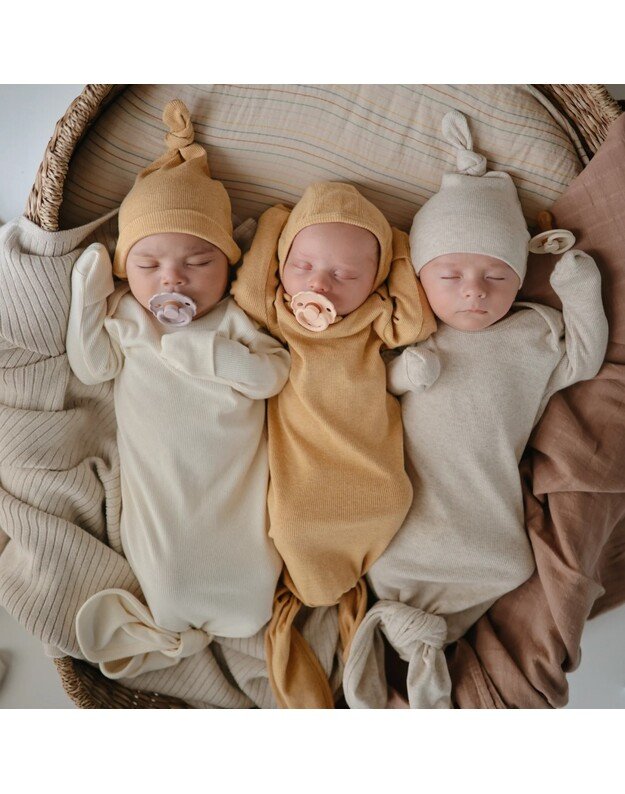 Mushie ribbed baby beanie Mustard Melange