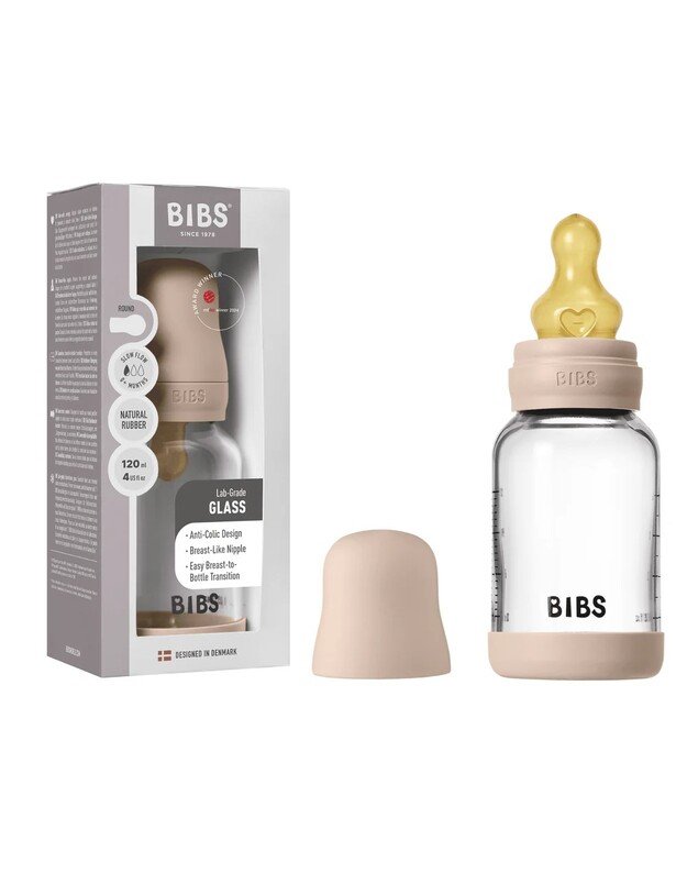 BIBS glass bottle + slow flow teat, 120 ml Blush 1
