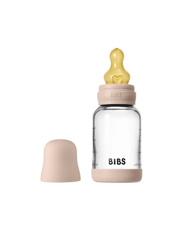 BIBS glass bottle + slow flow teat, 120 ml Blush