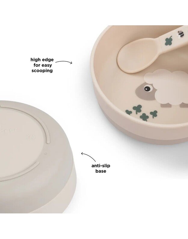 Done by Deer neslystantis dubenėlis Foodie Tiny Farm, smėlio spalvos 1