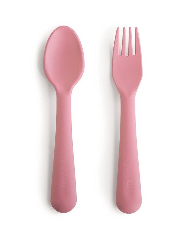 Mushie šaukštelis ir šakutė Dusty Rose, rožinė