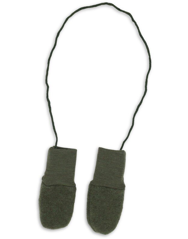 Engel ekologiškos merino vilnos flisinės kumštuotos pirštinės su raišteliu Reed Melange, žalios 1