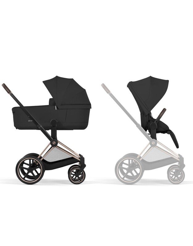 CYBEX PRIAM V5 vežimėlio komplektas 2in1 Sepia Black, rėmas Rose Gold