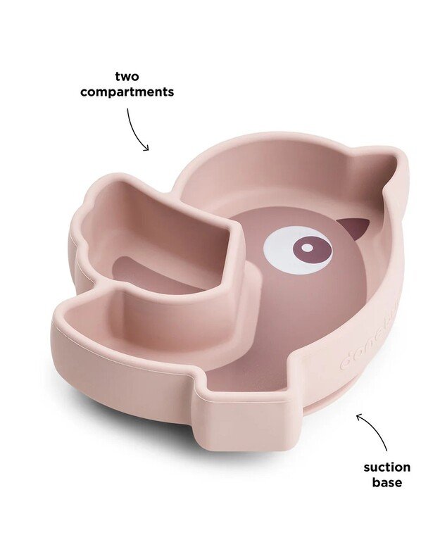 Done by Deer prilimpanti silikoninė užkandžių lėkštutė su skyriais Stick & Stay Birdee, rausva