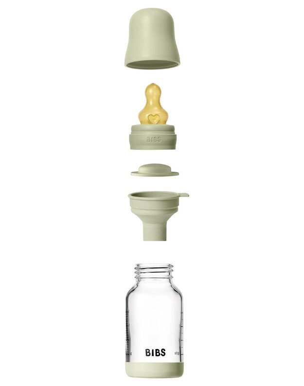 BIBS glass bottle + slow flow teat, 120 ml Sage 1