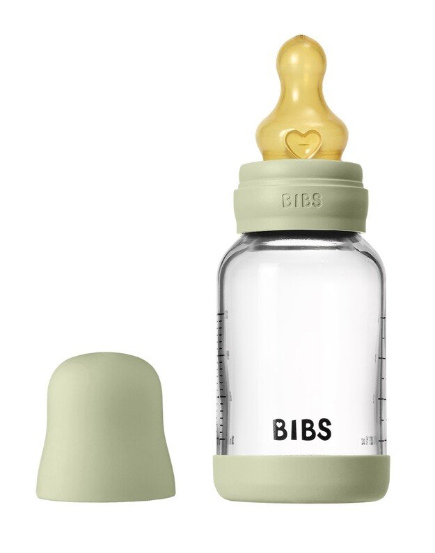 BIBS glass bottle + slow flow teat, 120 ml Sage 4