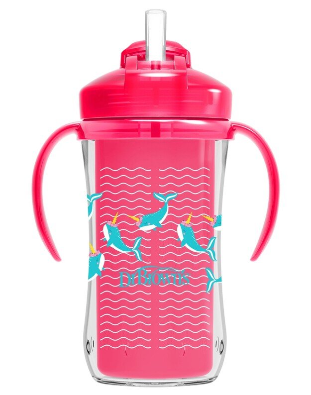 Dr Brown's krūzīte ar dubultām sieniņām, ar salmiņu 300 ml, rozā Dr Brown's krūzīte ar dubultām sieniņām, ar salmiņu 300 ml, rozā