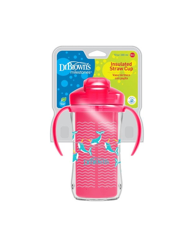Dr Brown's krūzīte ar dubultām sieniņām, ar salmiņu 300 ml, rozā 2 Dr Brown's krūzīte ar dubultām sieniņām, ar salmiņu 300 ml, rozā 2