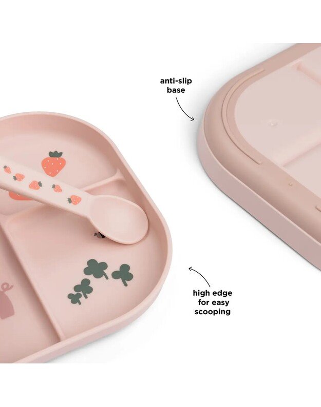 Done by Deer neslystanti lėkštė su skyriais Foodie Tiny Farm, rausva 3