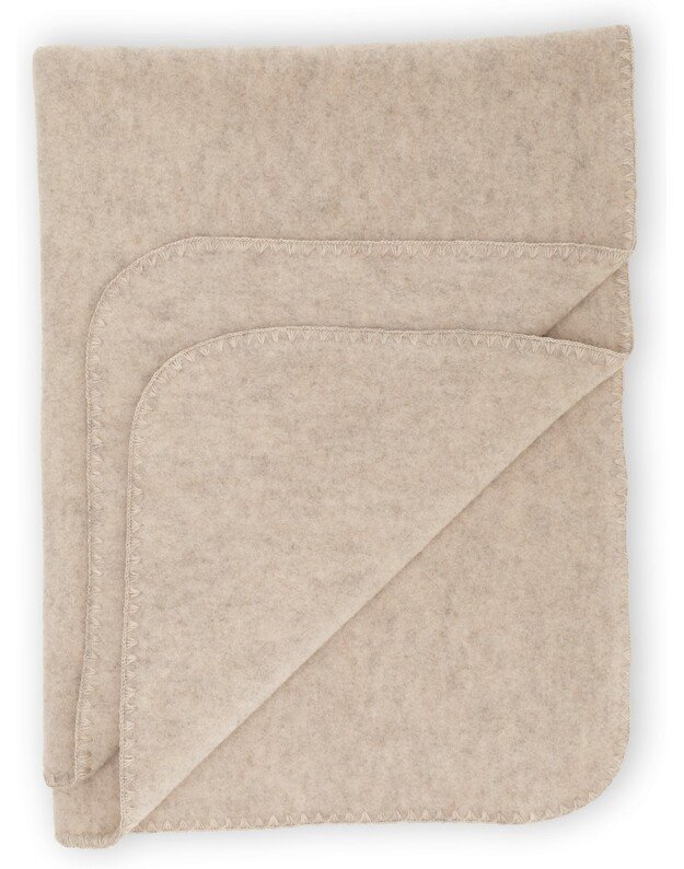Engel merino vilnos pledukas siuvinėtais kraštais Sand Melange, smėlio spalvos