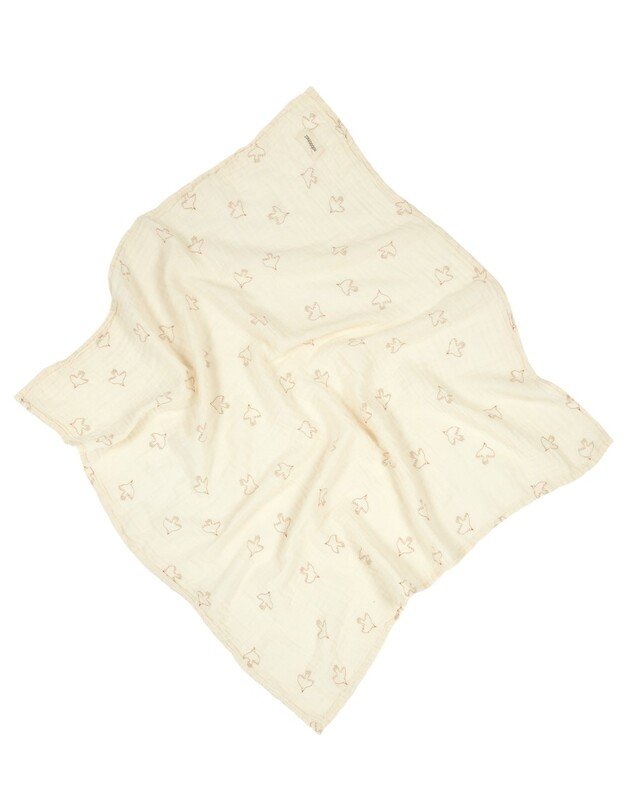 Nobodinoz dvigubo muslino pledukas WABI-SABI BROWN HOSHI BIRDS 1