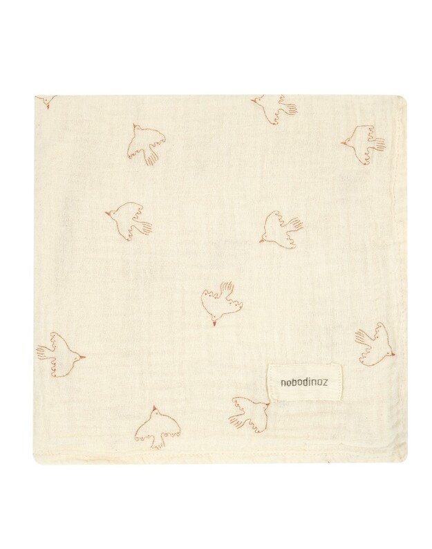 Nobodinoz dvigubo muslino pledukas WABI-SABI BROWN HOSHI BIRDS 2