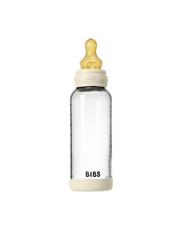 BIBS stiklinis buteliukas + vidutinės tėkmės žindukas, 240 ml Ivory, baltas