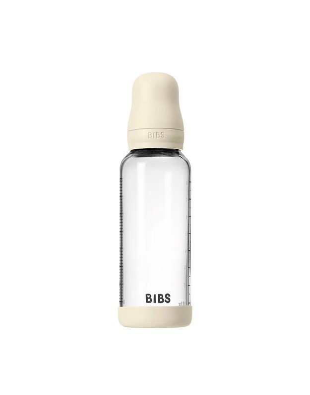 BIBS stiklinis buteliukas + vidutinės tėkmės žindukas, 240 ml Ivory, baltas