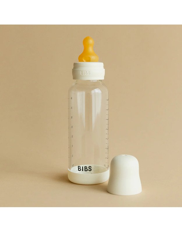 BIBS stiklinis buteliukas + vidutinės tėkmės žindukas, 240 ml Ivory, baltas