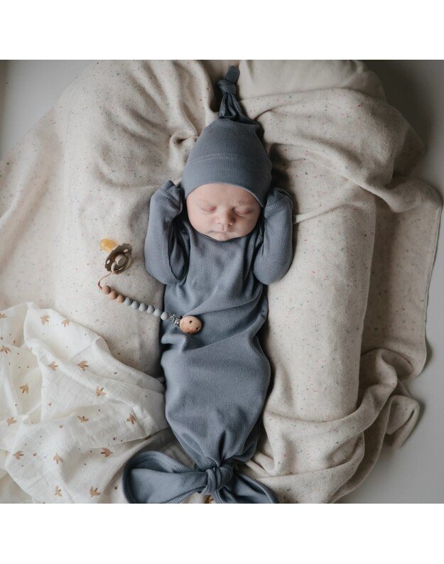 Mushie ribbed knotted baby gown Gray Melange