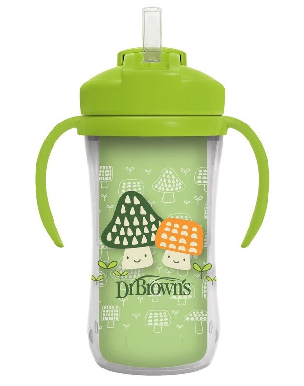 Dr Brown's krūzīte ar dubultām sieniņām, ar salmiņu 300 ml, zaļš Dr Brown's krūzīte ar dubultām sieniņām, ar salmiņu 300 ml, zaļš