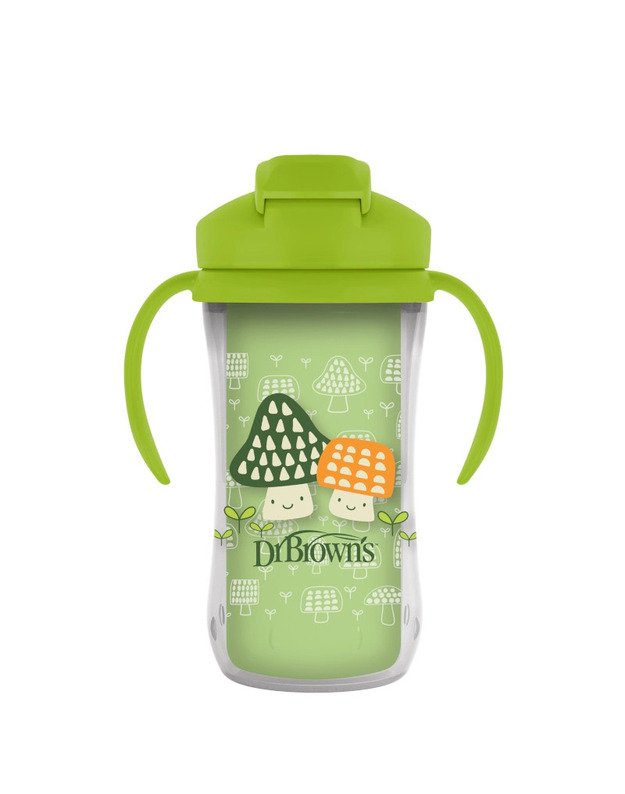 Dr Brown's krūzīte ar dubultām sieniņām, ar salmiņu 300 ml, zaļš 1 Dr Brown's krūzīte ar dubultām sieniņām, ar salmiņu 300 ml, zaļš 1