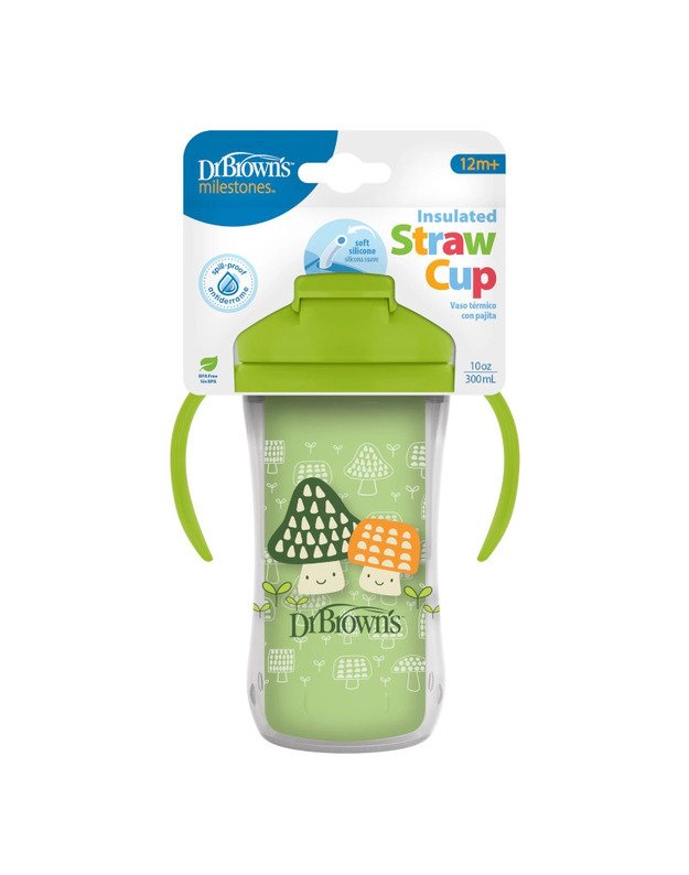 Dr Brown's krūzīte ar dubultām sieniņām, ar salmiņu 300 ml, zaļš 4 Dr Brown's krūzīte ar dubultām sieniņām, ar salmiņu 300 ml, zaļš 4