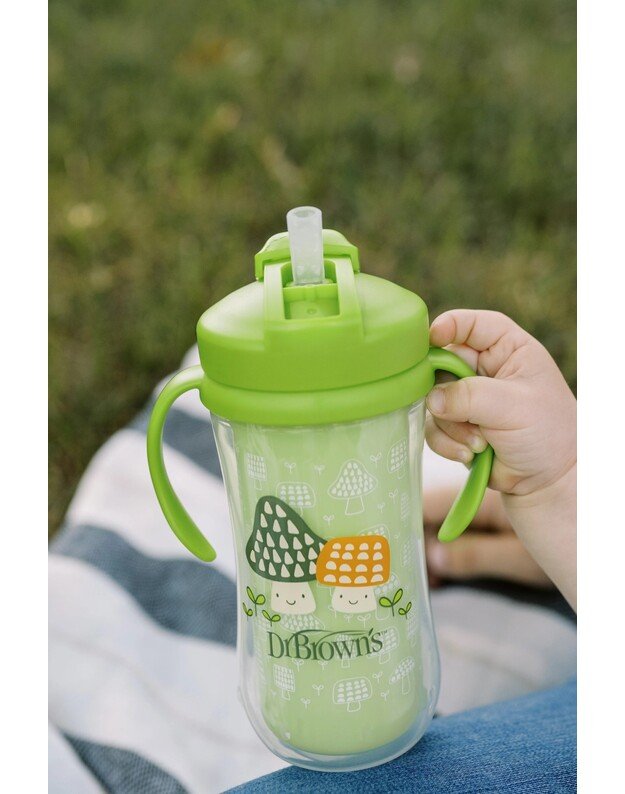 Dr Brown's krūzīte ar dubultām sieniņām, ar salmiņu 300 ml, zaļš 2 Dr Brown's krūzīte ar dubultām sieniņām, ar salmiņu 300 ml, zaļš 2