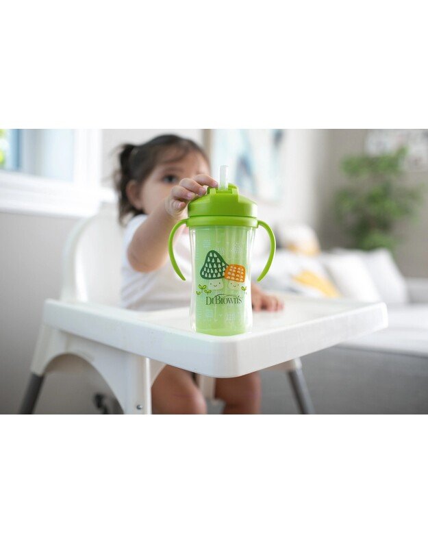 Dr Brown's krūzīte ar dubultām sieniņām, ar salmiņu 300 ml, zaļš 3 Dr Brown's krūzīte ar dubultām sieniņām, ar salmiņu 300 ml, zaļš 3