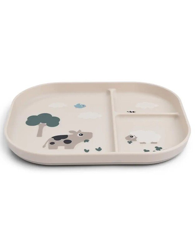 Done by Deer neslystanti lėkštė su skyriais Foodie Tiny Farm, smėlio spalvos