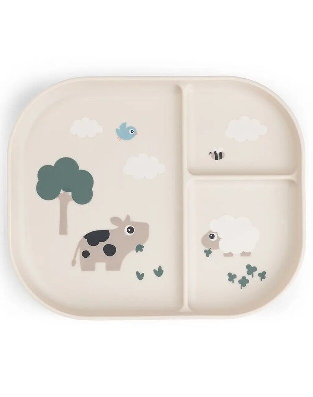 Done by Deer neslystanti lėkštė su skyriais Foodie Tiny Farm, smėlio spalvos 1