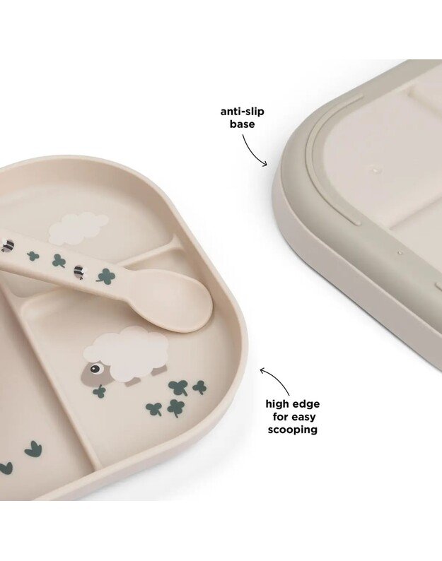 Done by Deer neslystanti lėkštė su skyriais Foodie Tiny Farm, smėlio spalvos 2