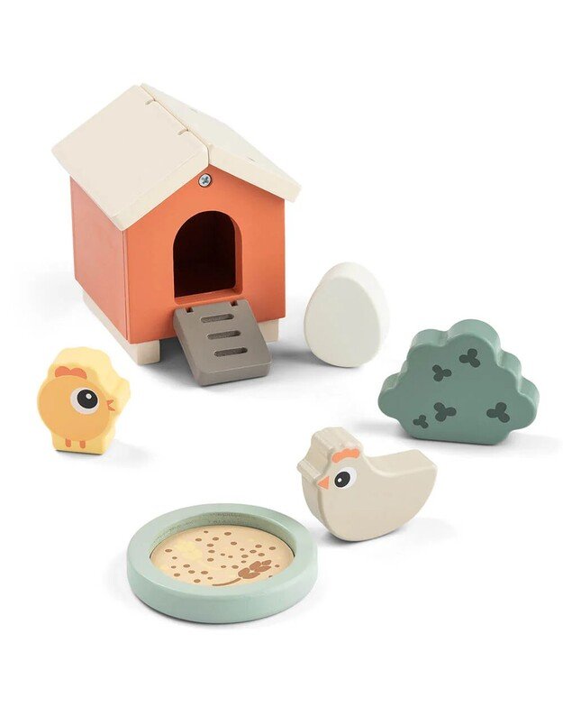 Done by Deer medinis žaislų rinkinys Tiny Farm Clucky