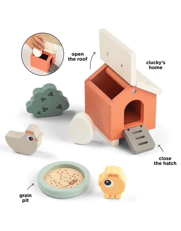 Done by Deer medinis žaislų rinkinys Tiny Farm Clucky 2