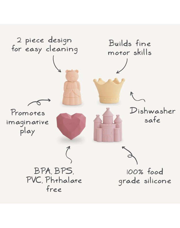 Mushie silikoniniai vonios žaislai Princess, 4 vnt. 2