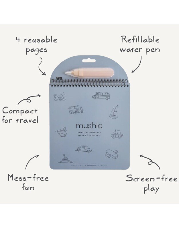 Mushie daugkartinė vandens spalvinimo knygelė Vehicles 4
