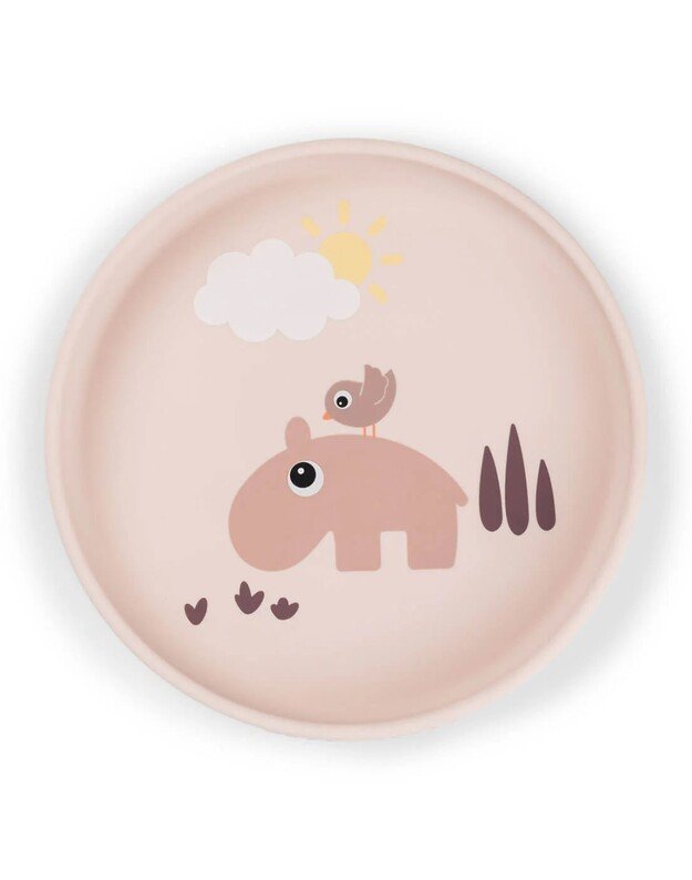 Done by Deer prilimpanti silikoninė lėkštė Stick&Stay Playground, rausva