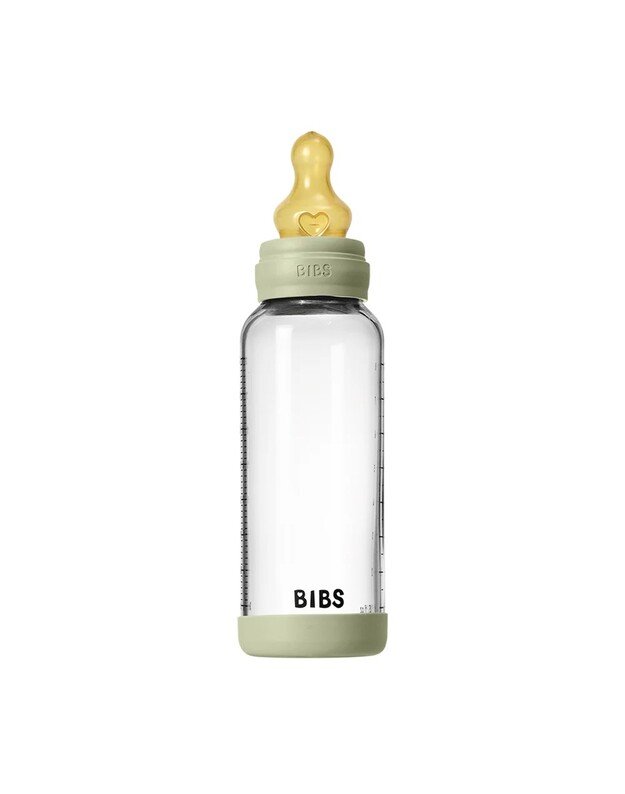 BIBS stiklinis buteliukas + vidutinės tėkmės žindukas, 240 ml Sage, žalias