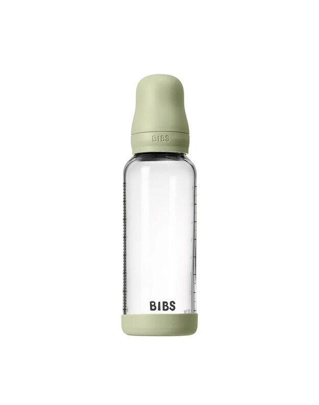 BIBS stiklinis buteliukas + vidutinės tėkmės žindukas, 240 ml Sage, žalias