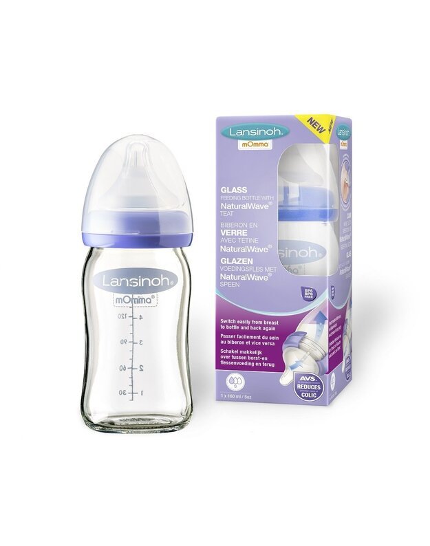 Lansinoh stiklinis maitinimo buteliukas su žinduku mOmma, 160 ml