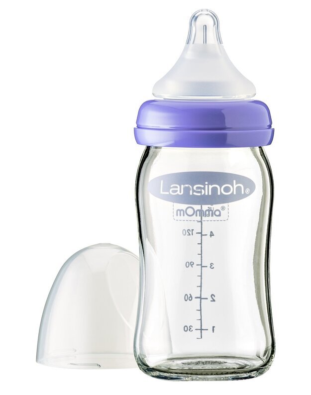 Lansinoh glass feeding bottle with teat, 160 ml